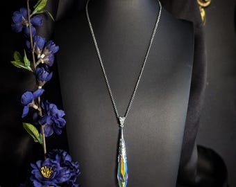 Ethereal pendulum chandelier rainbow crystal glass prism necklace