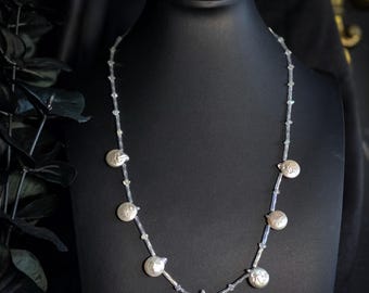 Handmade Beaded Siren Necklace • Iridescent Glass Beads, Swarovski Crystals, Pearl