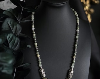 Handmade Beaded Siren Necklace • Sea Green Aventurine, Baroque Pearls & Silver