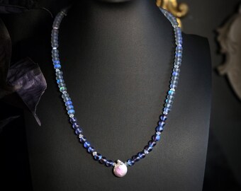 Handmade Beaded Siren Necklace • Iridescent Glass Beads, Swarovski Crystals, Pearl