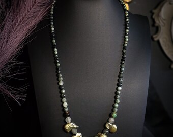 Handmade Siren Necklace • Baroque Pearls, Sea Green Aventurine, Smoky Quartz, Kambaba Jasper