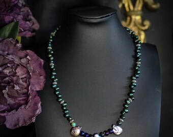 Handmade Beaded Siren Necklace • Green Pearls, Baroque Pearls, Kambaba Jasper