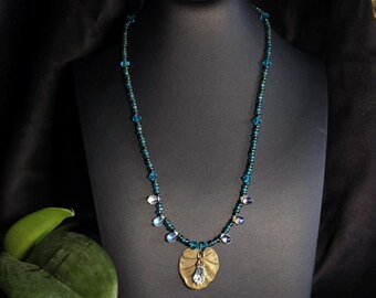 Handmade Beaded Water Nymph Necklace • Iridescent Glass Beads, Swarovski Crystals