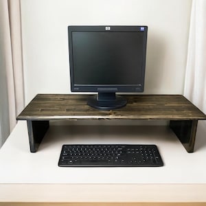 32&quot; CIDS 165.Monitor Stand Pine 3/4&quot; Ebony 32 x 12 x 8 TV Wood Shelf Riser Furniture Desk Assembled New