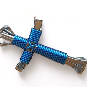 Disciples Cross Necklace Royal Blue Christian Wire Metal Nails Jewelry Jesus Brand New