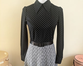 Vintage 1960s 1970s polka dot and tweedy dress, s to m, 27" waist