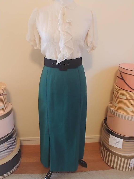 Vintage 1930s style skirt, green, box pleats, 26"… - image 1