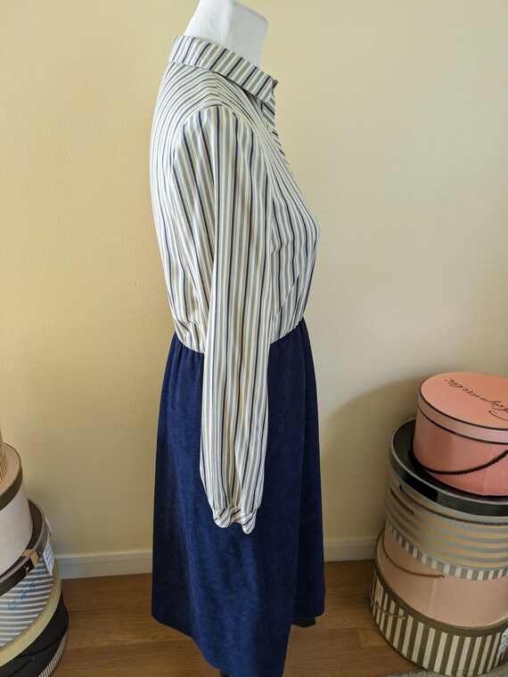 Vintage 1960s blue striped secretary dress, R&K, … - image 2