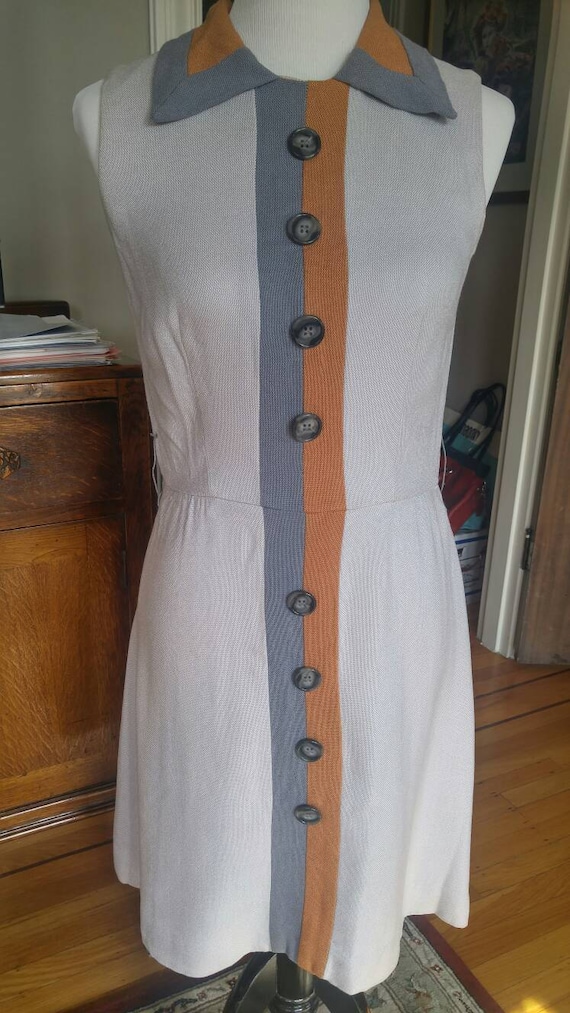 Vintage 1960s grey orange color block sleeveless … - image 1