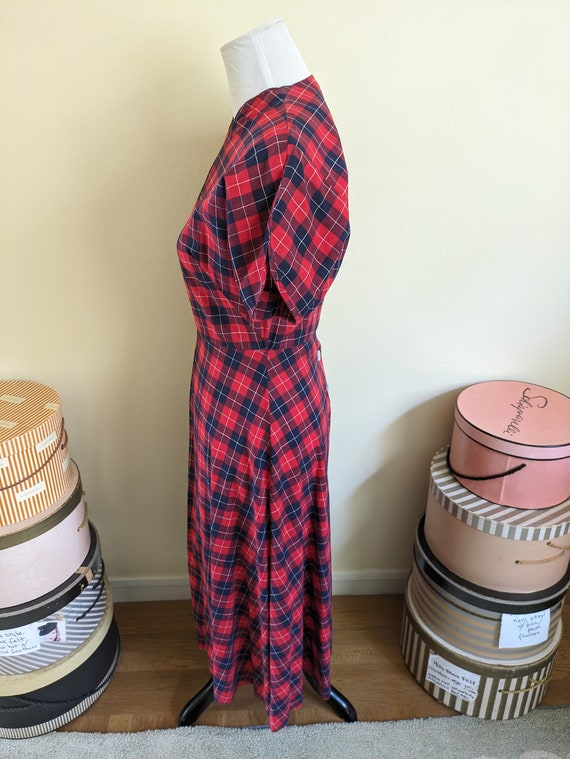 Vintage 50s cotton plaid dress, red, navy blue, 2… - image 2