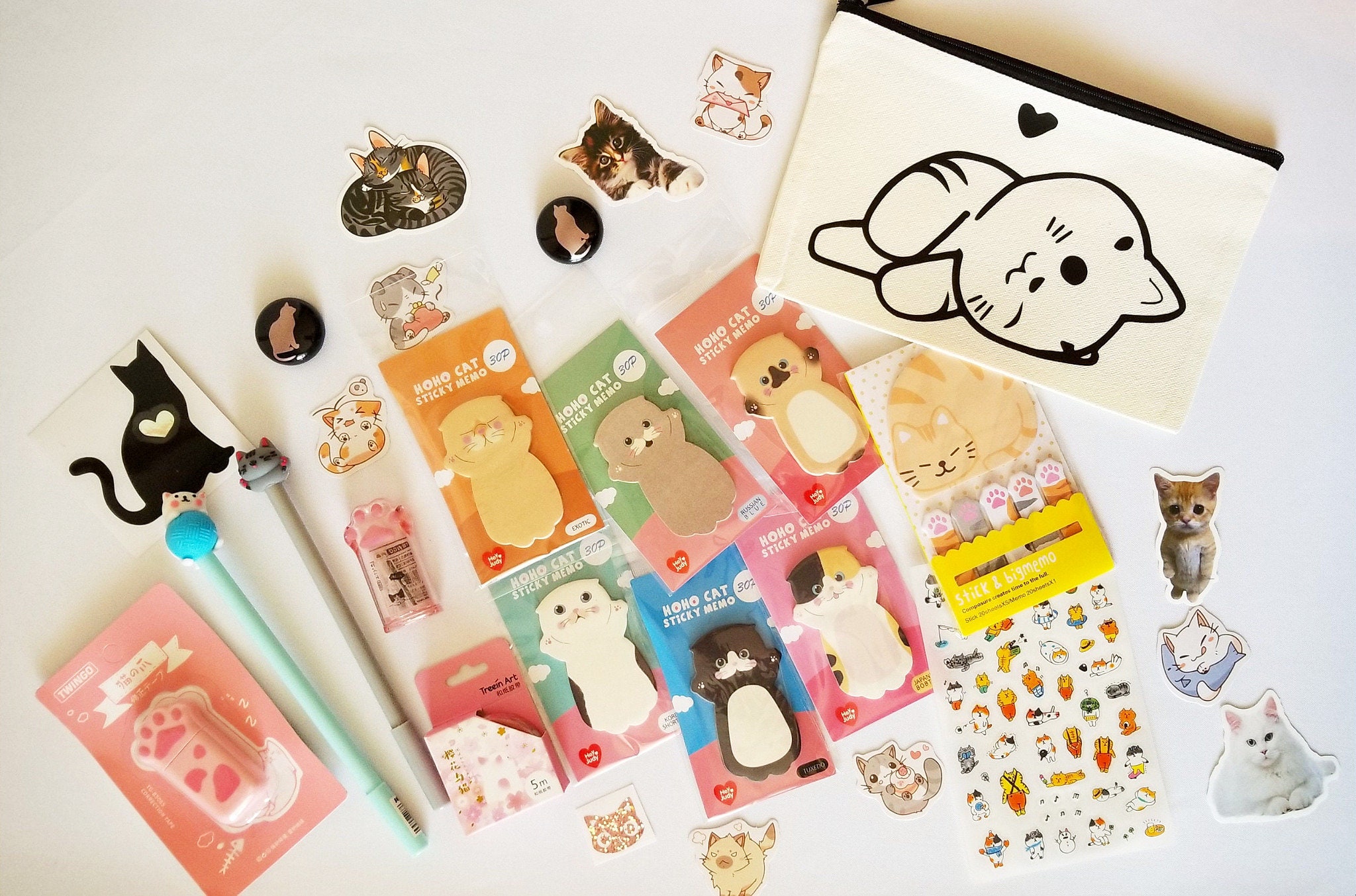 Kitty Cat Deluxe Stationery Bundle Sticky Notepads Pens Etsy