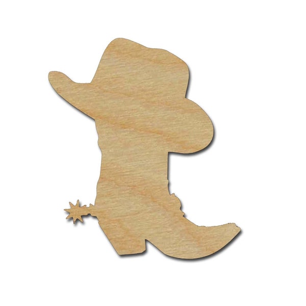 Cowboy Boot with Hat Shape Unfinished Wood Craft Cutouts Variety of Sizes Artistic Craft Supply