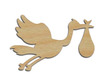 Stork With Baby Shape Unfinished Wood Craft Cutouts Variety of Sizes Artistic Craft Supply