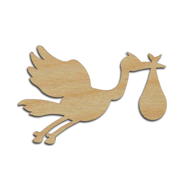 Stork With Baby Shape Unfinished Wood Craft Cutouts Variety of Sizes Artistic Craft Supply