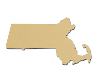 Massachusetts State Shape Unfinished MDF Wood Cut Outs Variety of Sizes