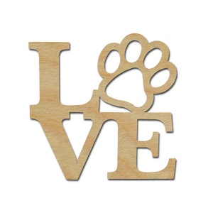 Love Paw Print Shape Unfinished Wood Craft Cut Out Variety of Sizes Artistic Craft Supply