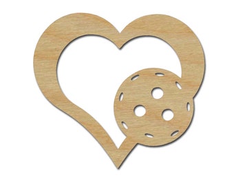 Pickleball Heart Shape Unfinished Wood Craft Cutouts Variety of Sizes Artistic Craft Supply