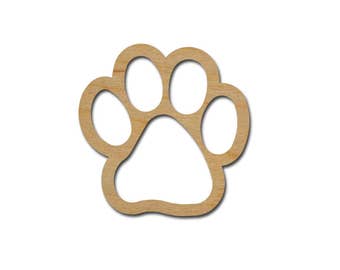 Paw Print Shape Unfinished Wood Craft Cutout Variety of Sizes Artistic Craft Supply