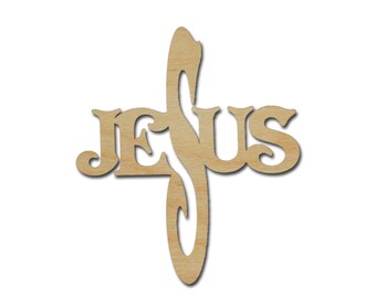 Jesus Wood Cross Cutout Unfinished Wooden Crafts style 2