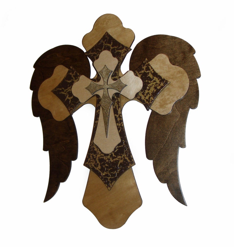 Angel Wing Wood Cross Stacked Wooden Decorative Wall Crosses Etsy