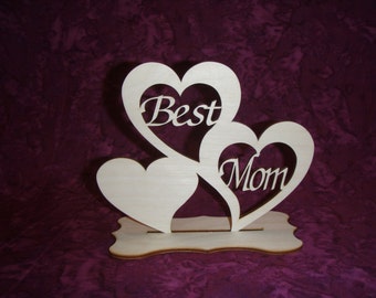 Best Mom With base Wood Cut Out Mothers Day Gift Unfinished Wooden Crafts