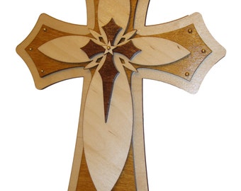 Decorative Wood Cross Layered Wooden Crosses 15" Inch Tall