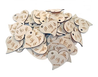 Personalized Wooden Hearts Engraved Wedding Favors Wood Tags 50 Pieces