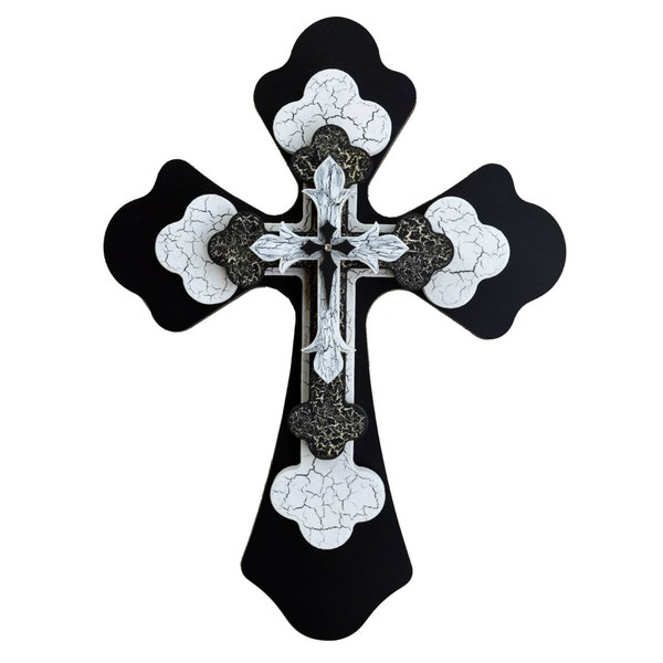 Black And White Decorative Wall Cross 15" Inch Tall