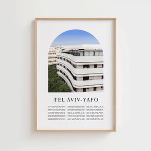 Une fenêtre sur Tel Aviv-Yafo - Impression d'affiche moderne israélienne et juive du Bauhaus