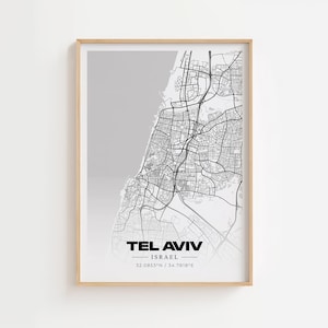 Plan de la ville de Tel Aviv-Yafo - Impression d'affiche moderne juive et israélienne