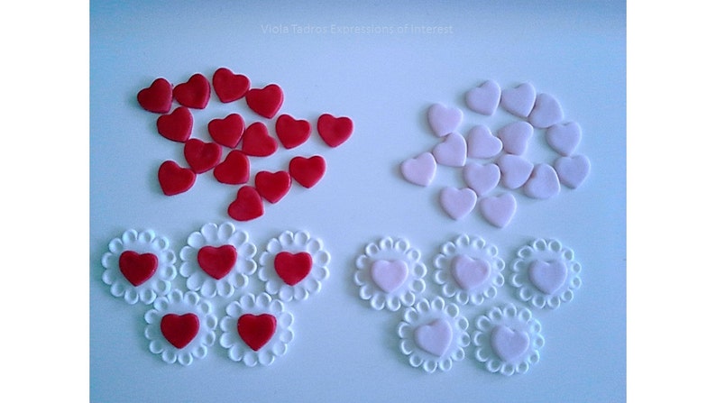 Gumpaste Heart Lace Wedding Cake Badge, Christening, Red,Pink, Pastel Edible Little Gumpaste Sugar Fondant & Royal Icing Flowers Australia image 4