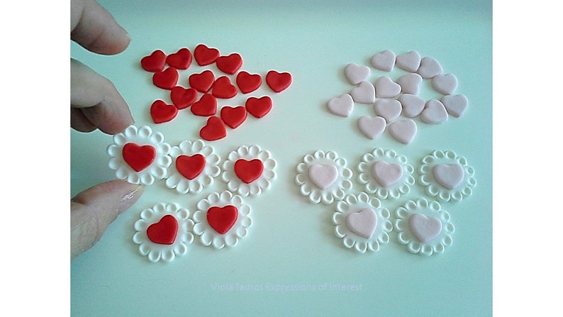 Gumpaste Heart Lace Wedding Cake Badge, Christening, Red,Pink, Pastel Edible Little Gumpaste Sugar Fondant & Royal Icing Flowers Australia image 2