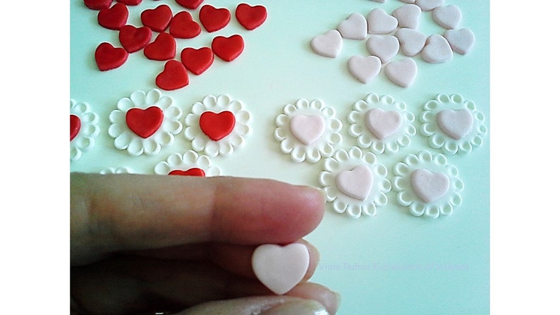 Gumpaste Heart Lace Wedding Cake Badge, Christening, Red,Pink, Pastel Edible Little Gumpaste Sugar Fondant & Royal Icing Flowers Australia image 3