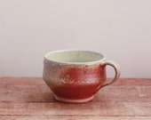 Woodfired Rustic Pottery Mug in Deep Red and Gray Stoneware