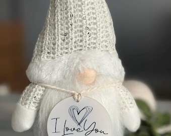 Anniversary gift,gnome,gift for partner, gift for wife, gift for husband,valentine gift, white gnome, heart keepsake,friend gift ,Christmas