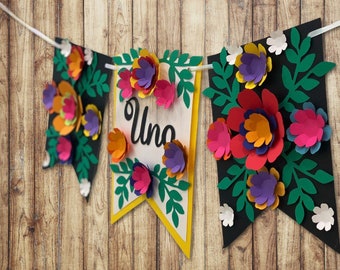Fiesta First Birthday Banner,Floral Highchair banner,uno party, first birthday decor,Mexican theme,