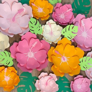 Hibiscus Paper Flowers,Luau Party Decor,Tropical Backdrop,Hawaiian themed nursery,Moana inspired birthday, girl room decor,aloha party, image 5