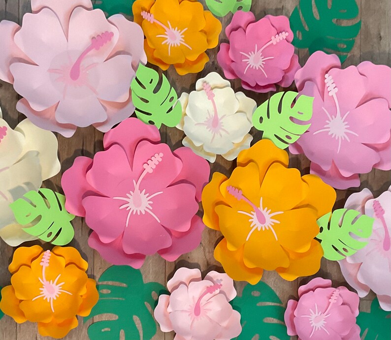 Hibiscus Paper Flowers,Luau Party Decor,Tropical Backdrop,Hawaiian themed nursery,Moana inspired birthday, girl room decor,aloha party, image 5