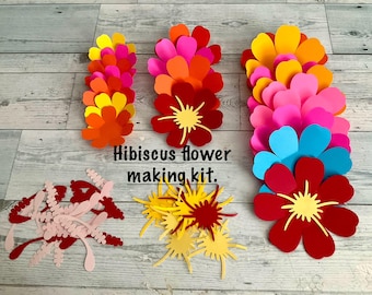 Kids summer activities,craft kit,Hawaiian flowers craft,paper flowers,make your own flower kit,hibiscus flowers,kid room decor,mother’s day