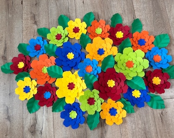 Colorful Fiesta Paper Flower Set: Mexican Party Decor, 22 Pieces,quinceanera, bright colors,