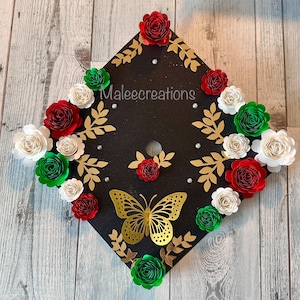 Personalized Graduation Cap Topper: Mexican Fiesta Theme, Handmade Flowers