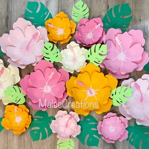 Hibiscus Paper Flowers,Luau Party Decor,Tropical Backdrop,Hawaiian themed nursery,Moana inspired birthday, girl room decor,aloha party, image 3