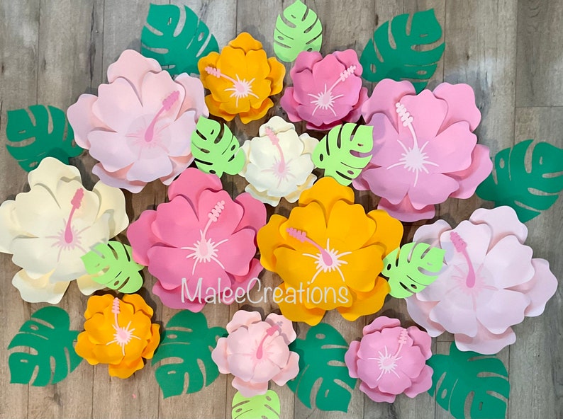 Hibiscus Paper Flowers,Luau Party Decor,Tropical Backdrop,Hawaiian themed nursery,Moana inspired birthday, girl room decor,aloha party, image 3