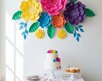 Colorful Fiesta Paper Flower Backdrop: Mexican Party Decor,quinceanera,Encanto party,cinco de mayo,graduation decor,giant paper flowers