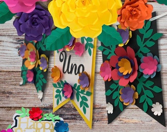 Fiesta First Birthday Banner: Floral Highchair Decor,uno party, first birthday decor,Mexican decor