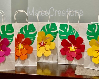 Hawaiian Favor Bags,Luau Party Bags, Aloha Decor (Set of 6),tropical party favor bags,Hawaiian bridal shower,birthday favor bags