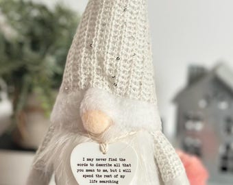 Anniversary gift,gnome,gift for partner, gift for wife, gift for husband,valentine gift, white gnome, heart keepsake,holiday gift,Christmas