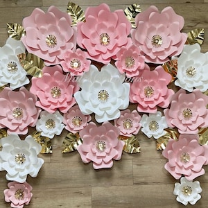Shades of pink paper flowers,flower backdrop,pink and gold flowers,flower wall,bridal shower,1st birthday,baptism,blush pink,mother’s day