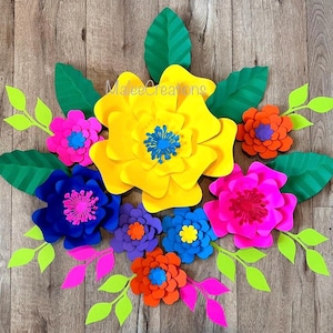 Colorful fiesta flowers, Mexican paper flowers, fiesta backdrop, fiesta decor,classroom decor, fiesta bridal shower decor,cinco de mayo deco