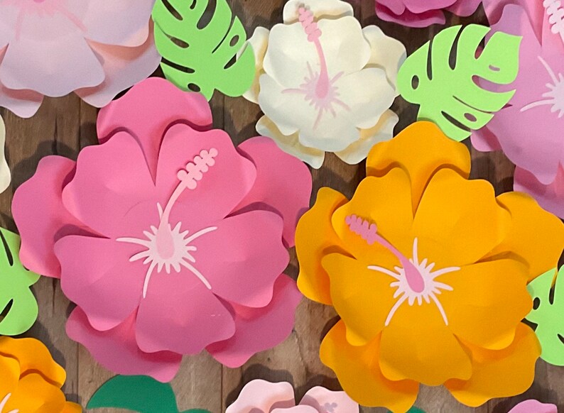 Hibiscus Paper Flowers,Luau Party Decor,Tropical Backdrop,Hawaiian themed nursery,Moana inspired birthday, girl room decor,aloha party, image 4